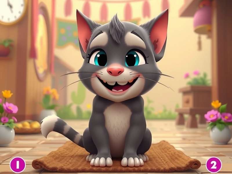 My Talking Tom गेम का स्क्रीनशॉट, टॉम बिल्ली के साथ खेलते हुए