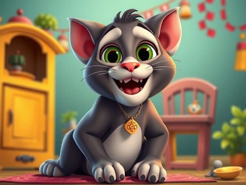 My Talking Tom कंप्यूटर स्क्रीन पर खेलते हुए