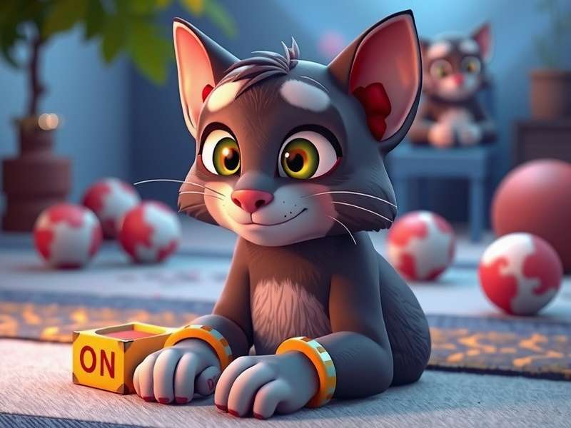 My Talking Tom PC स्क्रीनशॉट - टॉम कंप्यूटर पर बैठा हुआ