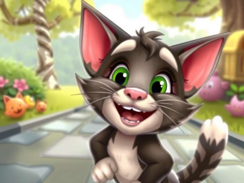 My Talking Tom Cat dancing in a silly mismatched outfit, looking grumpy