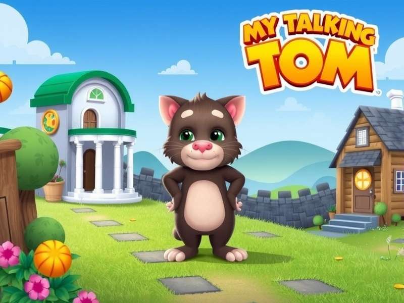My Talking Tom game screenshot showing Tom the cat playing