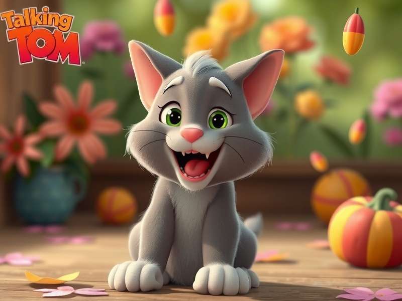 Talking Tom and all his friends - Angela, Hank, Ginger, and Ben - gathered together in their virtual house