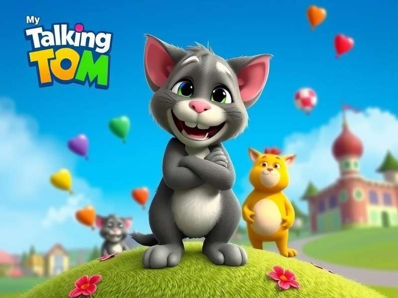 My Talking Tom 3D gameplay showing Tom playing with a ball