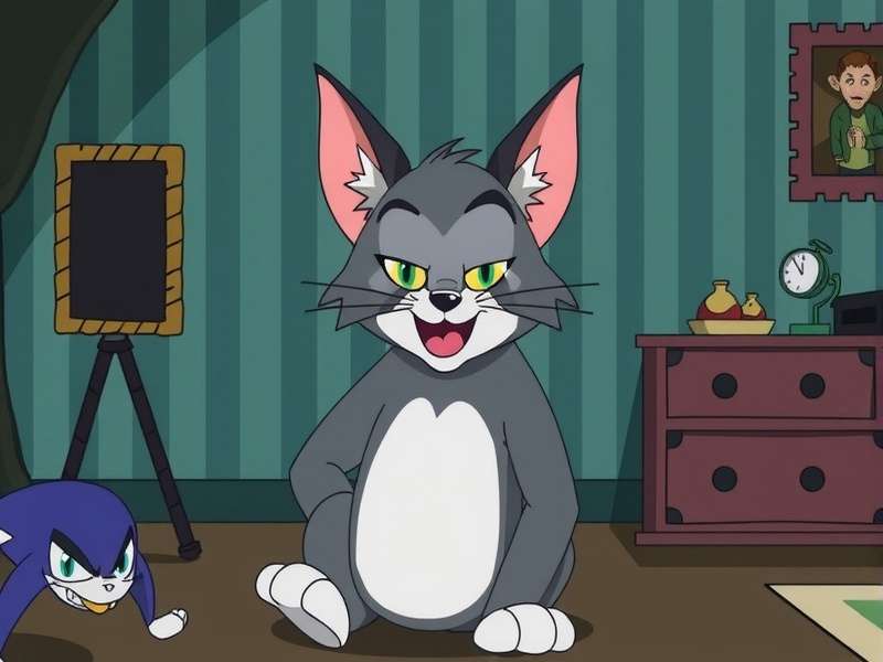 Tom from My Talking Tom smiling in his digital room