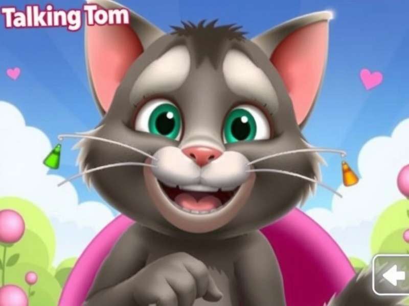 Talking Tom character playing games on a tablet