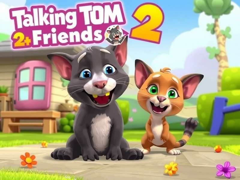 My Talking Tom Friends 2 characters: Tom, Angela, Hank, Ben, and Ginger playing together