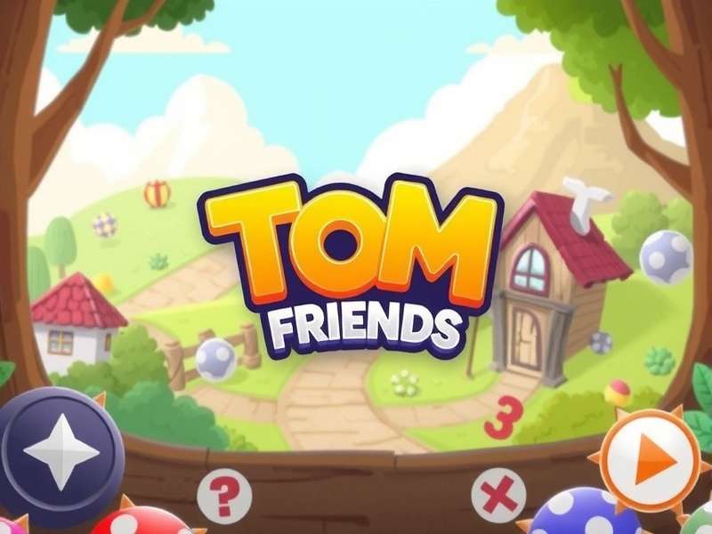 Screenshot of My Talking Tom Friends game showing Tom and his friends in a virtual room