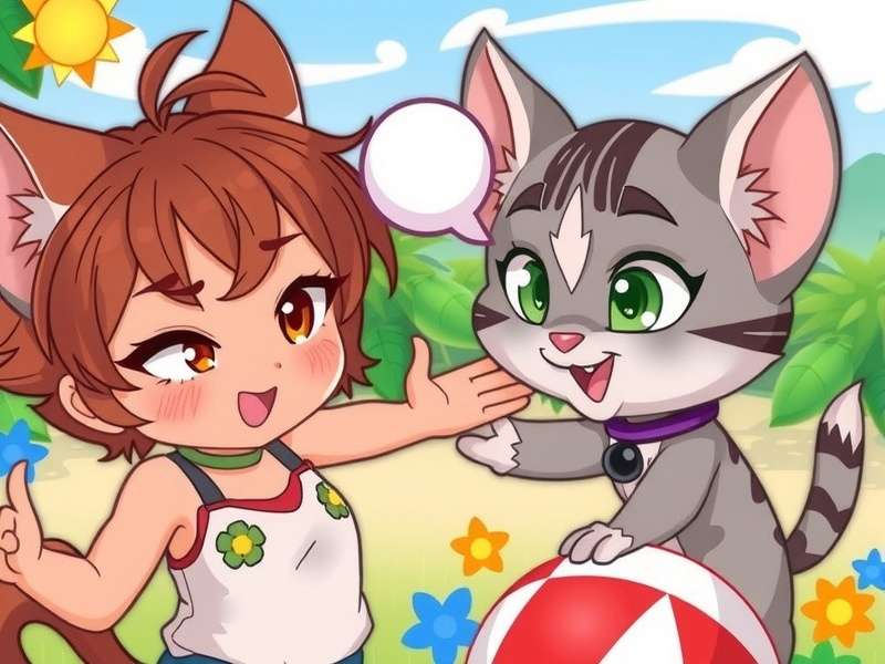 My Talking Tom virtual pet playing with toys in a colorful room