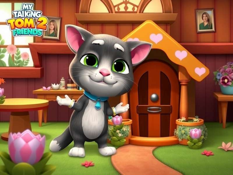 My Talking Tom Friends 2 Ginger House interior with Tom, Angela, and friends in the cozy living room