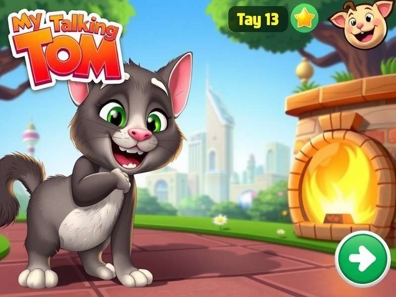 My Talking Tom Game interactive gameplay with Tom the cat in his colourful home
