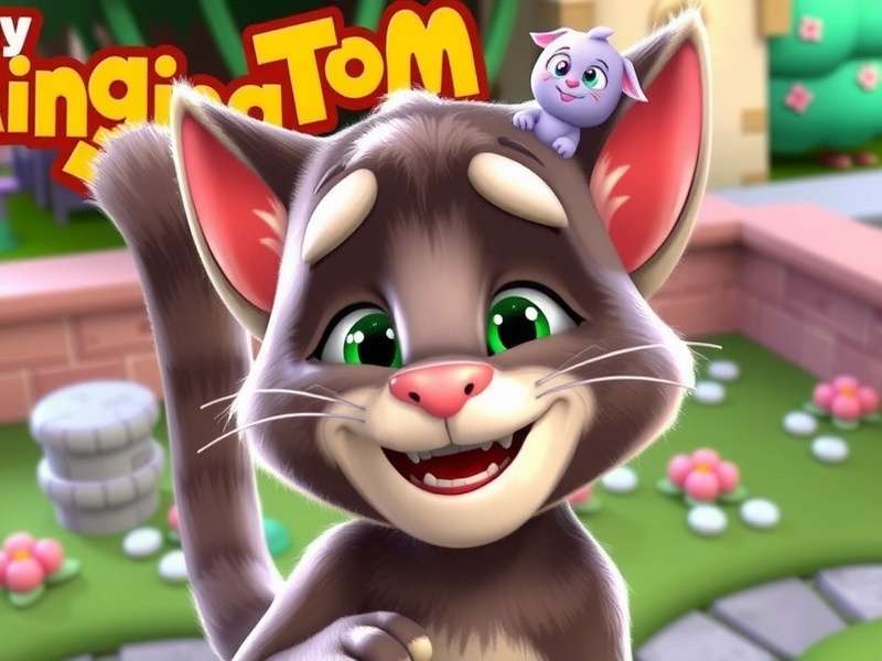 My Talking Tom Online gameplay screenshot showing Tom in his colourful virtual room with interactive items