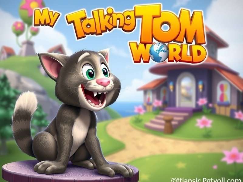 My Talking Tom World game character with vibrant background