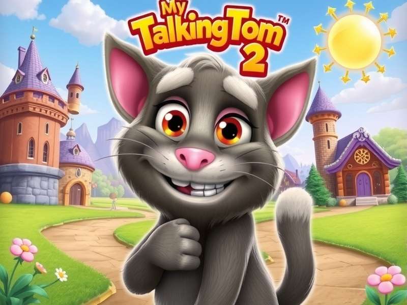 My Talking Tom 2 gameplay screenshot showing Tom in his living room with colourful furniture