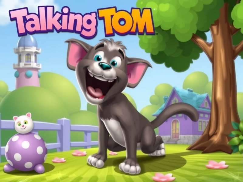 My Talking Tom PC gameplay screenshot showing Tom on a computer screen with interactive icons