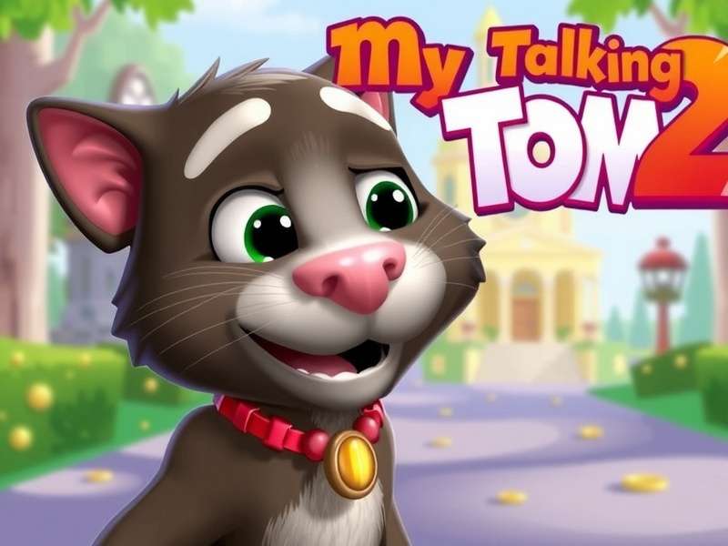My Talking Tom 2 gameplay screenshot showing Tom in his colorful living room with furniture and decorations