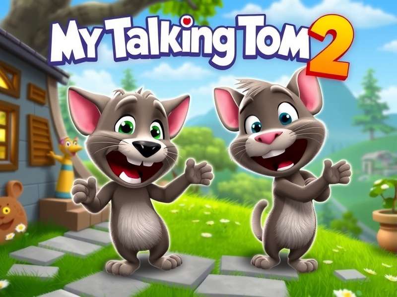 My Talking Tom 2 game running on a Windows 10 PC laptop with colorful interface