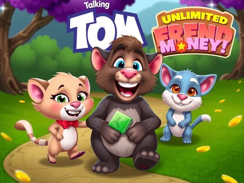 My Talking Tom Friends Unlimited Money gameplay on mobile showing Tom with coins and gems