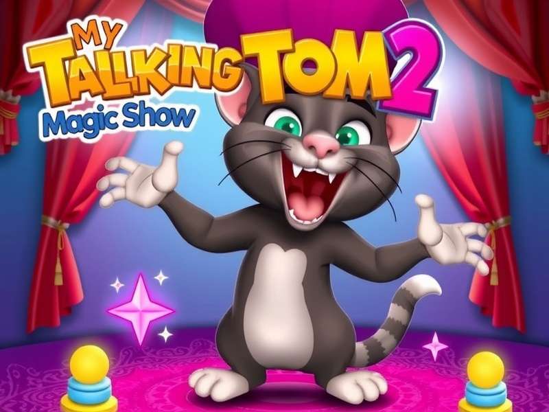 My Talking Tom 2 Magic Show gameplay scene with Tom performing stage magic tricks
