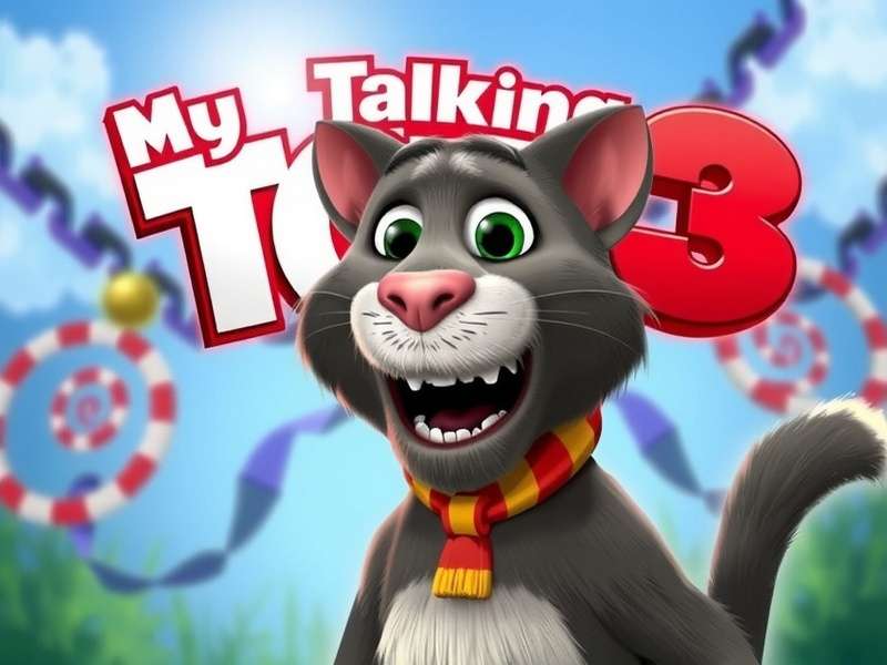 My Talking Tom 3 gameplay on mobile phone showing Tom with food and coins
