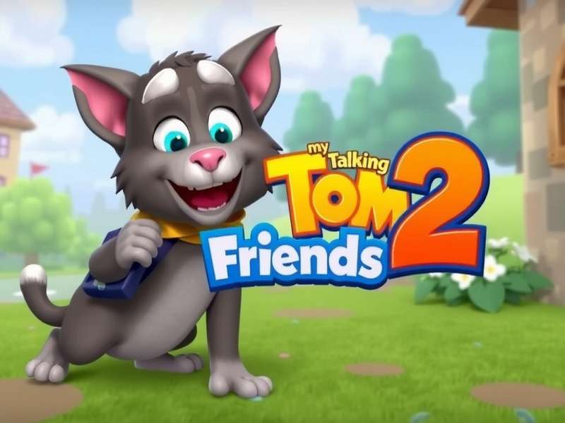 My Talking Tom Friends 2 official concept art featuring Tom, Angela, Ben and the gang in a vibrant new world